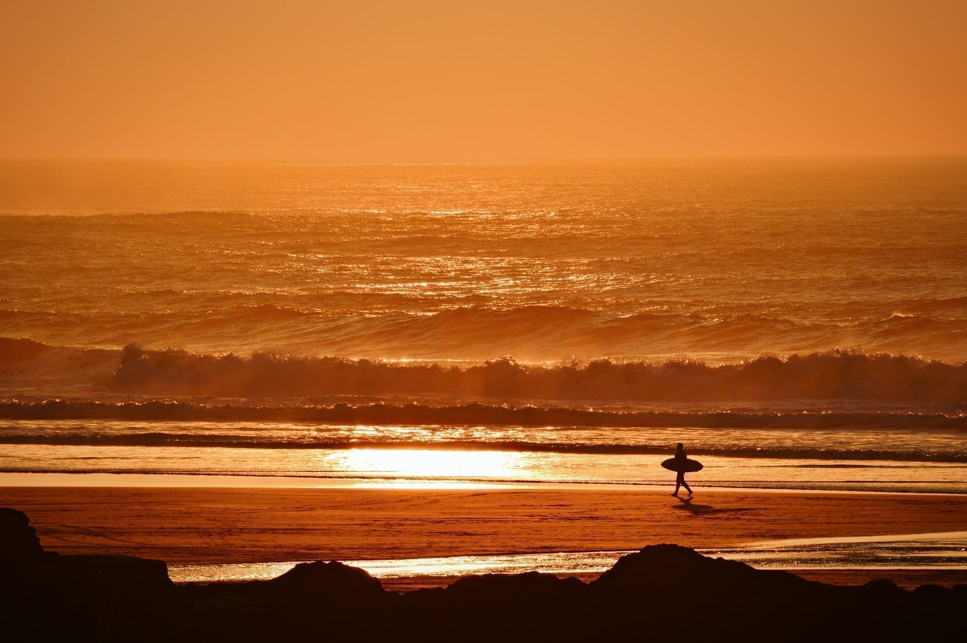Sunset Surfing at Perranporth beach